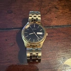 vintage rare Seiko 7N43-9048 Gold Tone Quartz Watch 37mm Day Date Japan Mvmt
