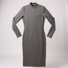 Fashion Nova Body Con Madi Dress Size Medium Long Sleeves High Neck Charcoal