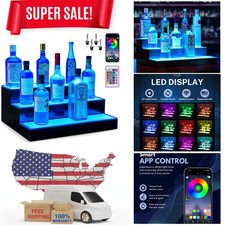 Stylish LED Lighted 3-Step Bar Display - Holds 9-12 Bottles with Remote Control