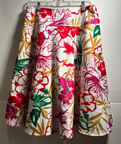 Neiman Marcus Floral Multicolor A-Line Knee Skirt Cotton Twill Button Size 10