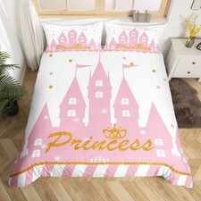 Girls Princess Duvet Cover Set Full Size,Cartoon Castle Bedding Set 3Pcs for ...