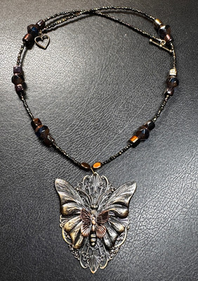 elegant handcrafted 18'' beaded necklace with butterfly pendant