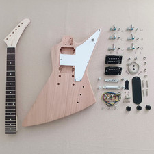 DIY Explorer Electric Guitar Kit Maple Neck Rosewood FB Bolt On Fixed Bridge