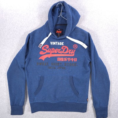 Superdry Blue Pullover Drawstring Hoodie Japan Casual Sweatshirt Mens Large