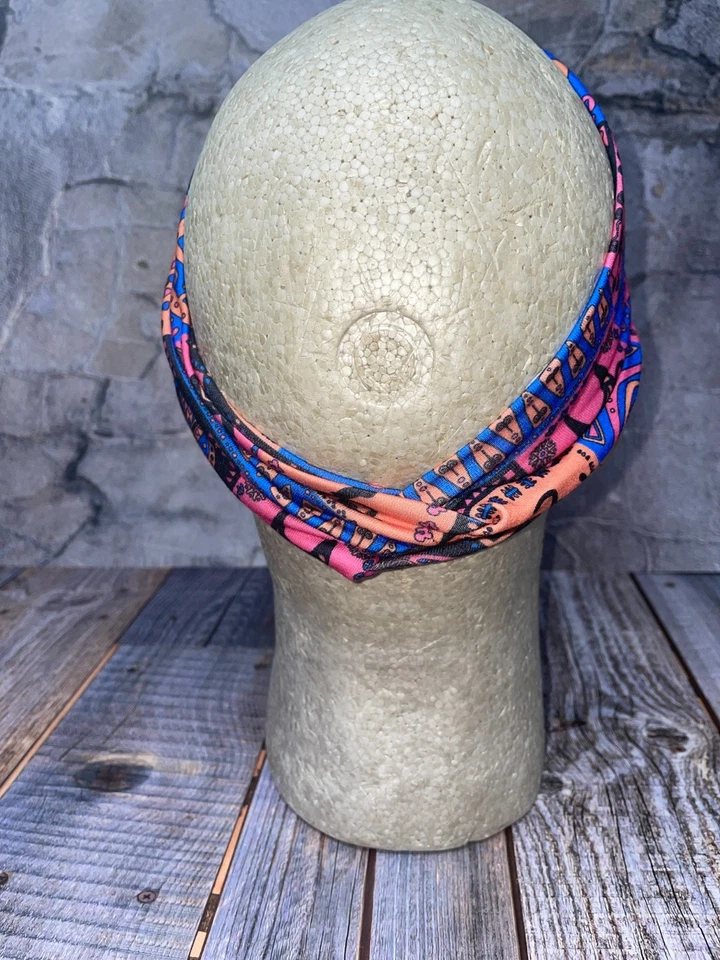 Guante de pelo elástico diadema pañuelo diadema estampado africano rosa azul motociclista Foto 4 de 4