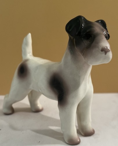 vintage porcelain dog figurine, identified as a Wire Fox Terrier