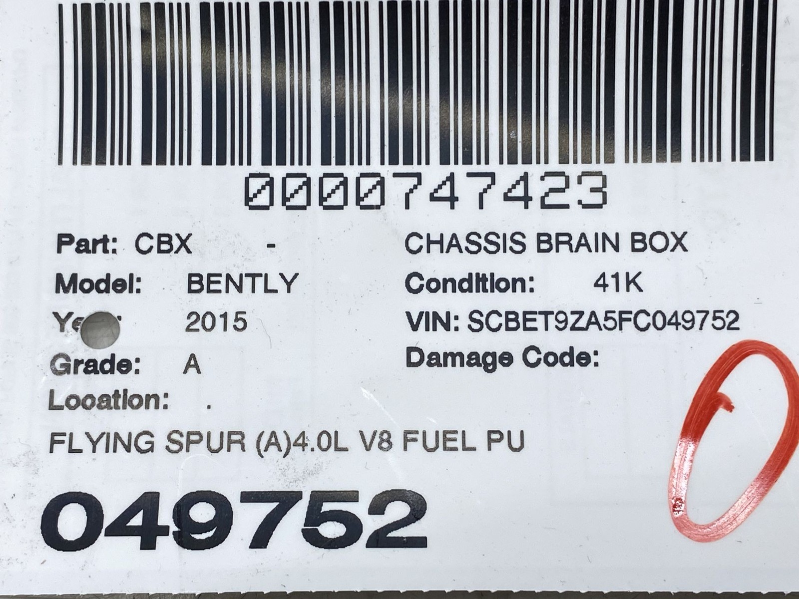 2013-2018 BENTLEY FLYING SPUR OEM (A)4.0L V8 FUEL PUMP CONTROL MODULE 3W3906093E