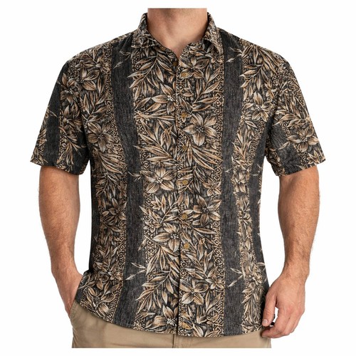 Cooke Street Hawaiian Aloha Shirt 2XL Tribal Plumeria Flowers Reverse Print