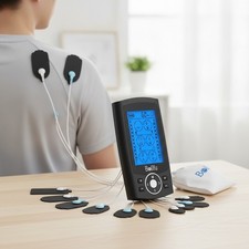 Portable Dual Channel TENS Muscle Stimulator - 24 Modes, 10 Pads  Storage Bag