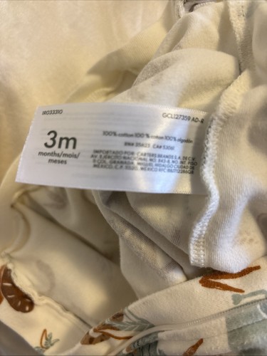 Carter’s Baby Boy’s 3 Months Animals Print 2 Way Zipper Romper 100% Cotton New  - Afbeelding 5 van 5