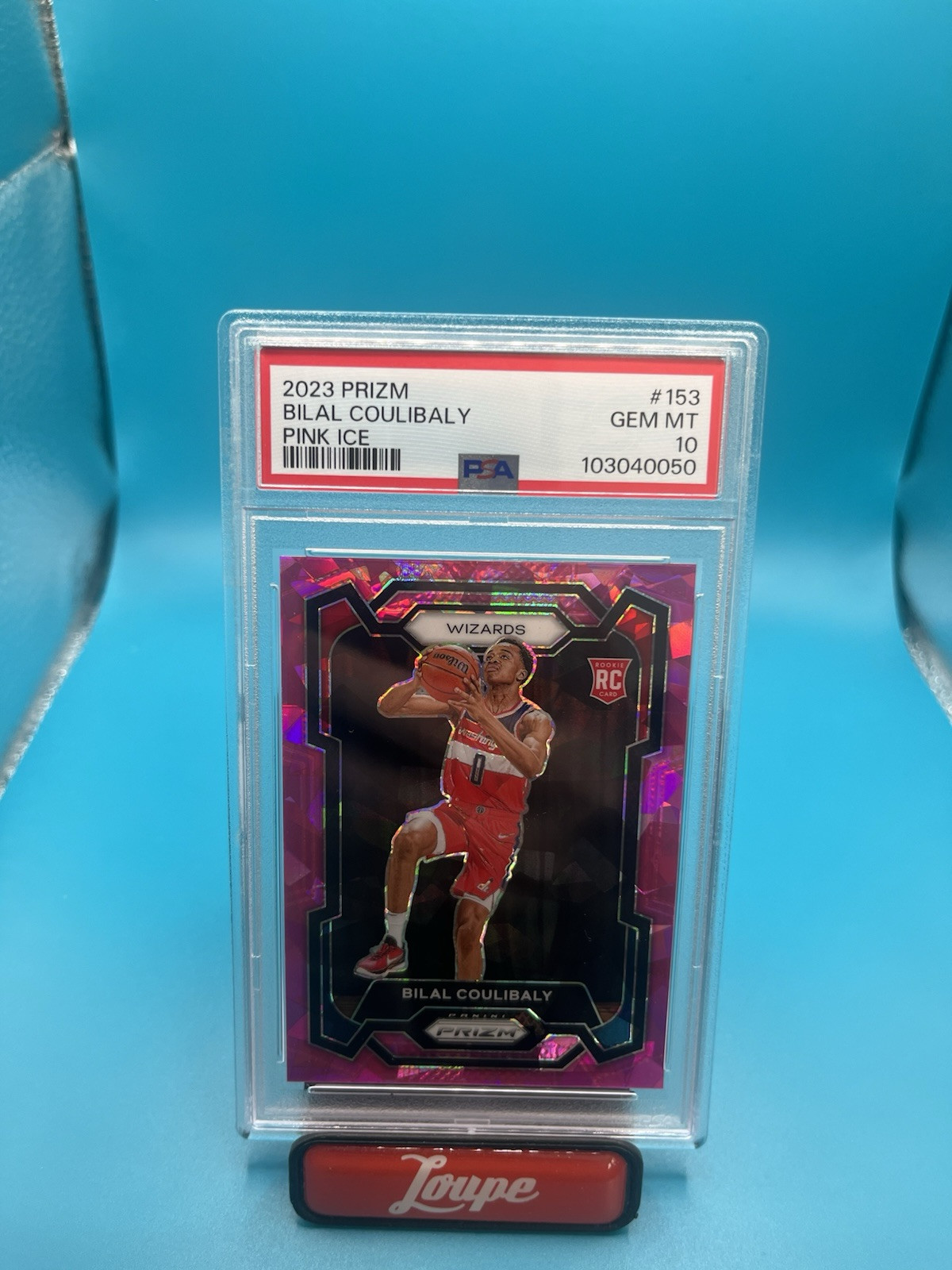 Bilal Coulibaly 2023-24 Panini Prizm Pink Ice Prizm RC #153 Wizards PSA 10