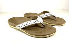 Vionic Tide Perf White Leather Perforated Orthopedic Flip Flop Sandals Womens 7