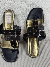 Donald J Pliner Sandals Womens Size 10/9.5 Black Cara Thong Square Toe READ