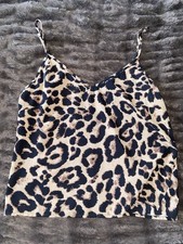 SHEIN Beige Black Leopard Print V-Neck Spaghetti Strap Cami Tank Top Women S