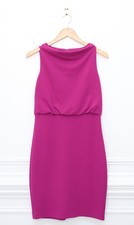 Badgley Mischka Cowl Neck Blouson Dress Drapey Pink Magenta Size 4 Cocktail Glam