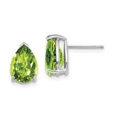 14k White Gold Pear Peridot Stud Earrings for Women 1.16gm L-11 mm
