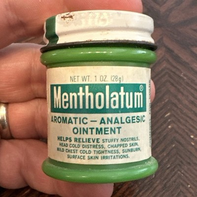 Vtg Mentholatum Aromatic Analgesic Ointment Jar Green Plastic Bottle W/Metal Lid