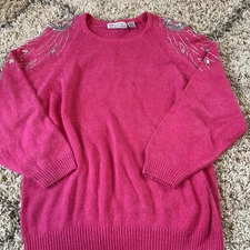 Vintage Karen Scott Silk Angora Wool Pink Cardigan Sz 22W Silver Sequins