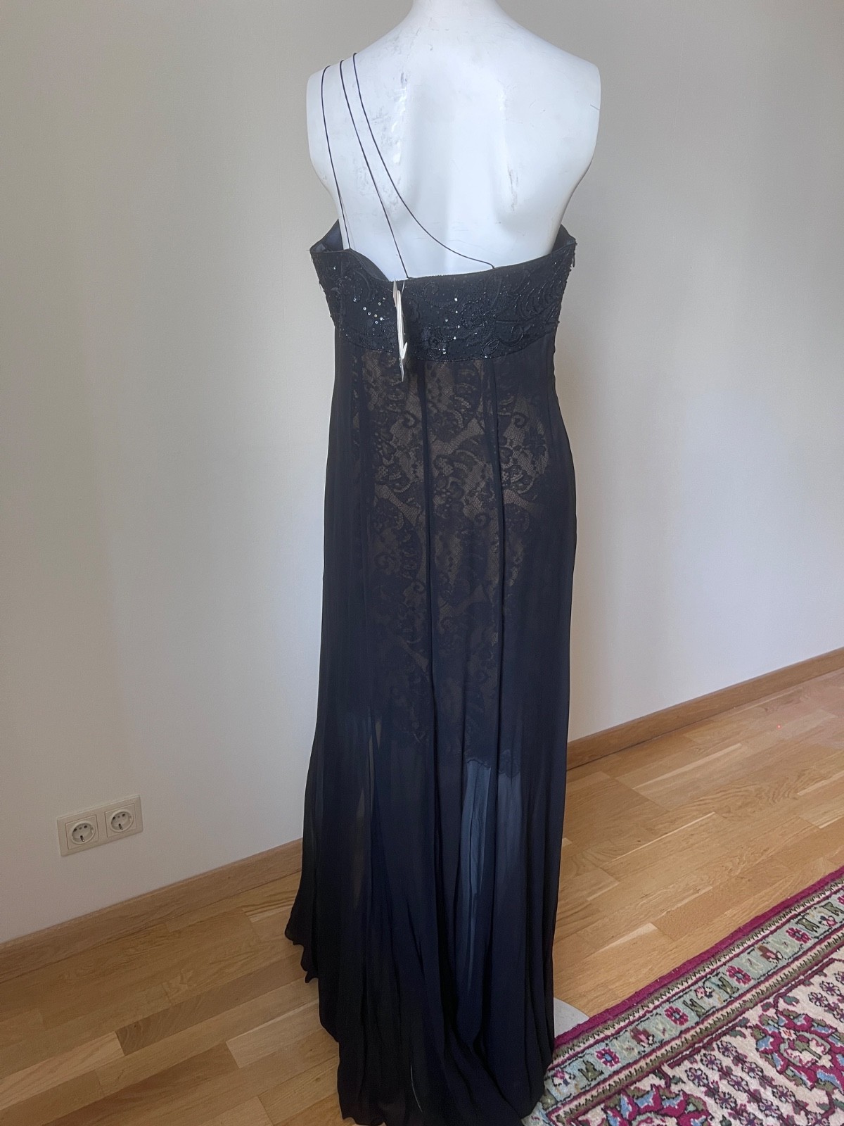 Vintage Silk Maxi Escada One Shoulder Gown with Lace underdress sz L image 10