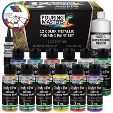 12 Color Metallic Ready to Pour Acrylic Pouring Paint Set High Flow 2oz Bottles