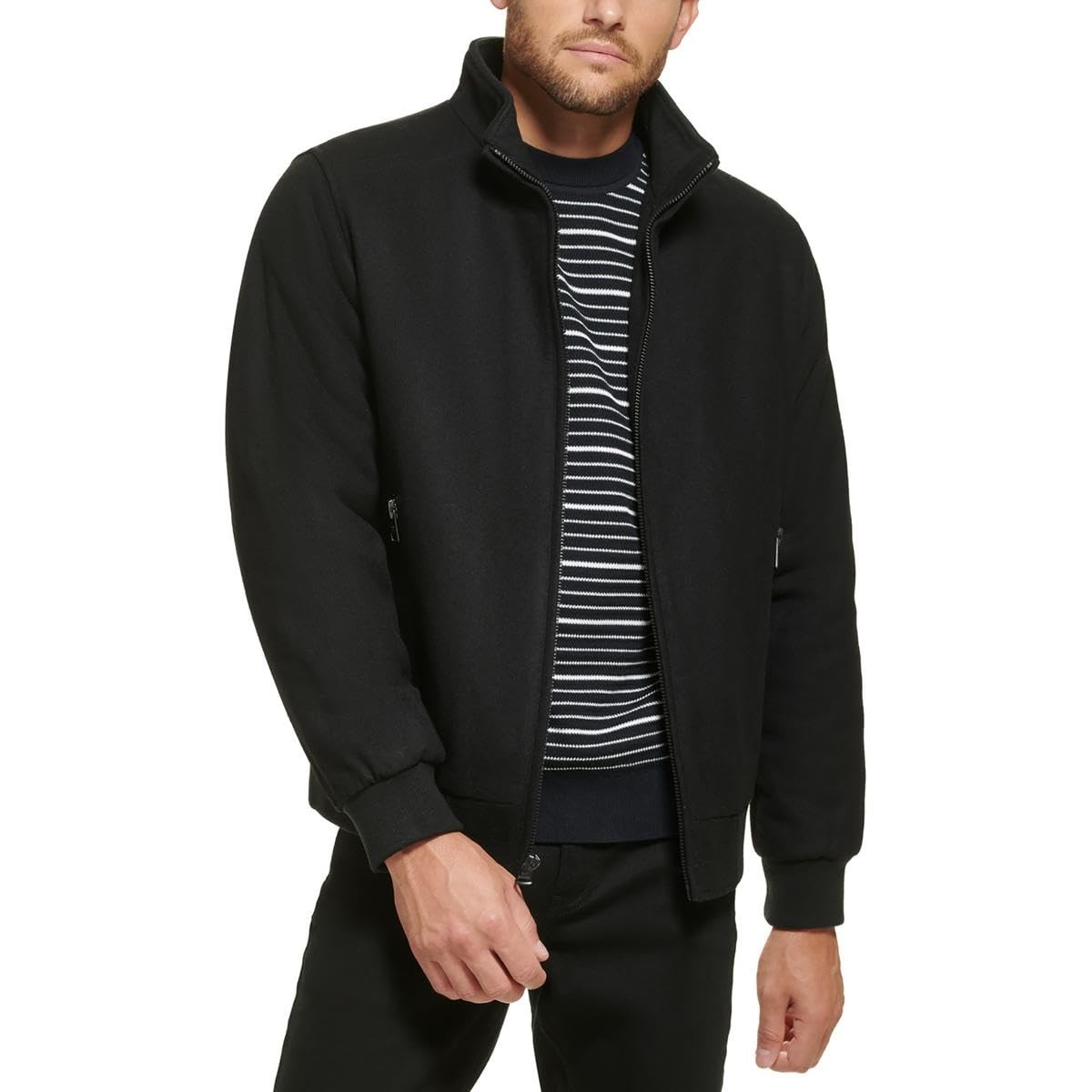 Calvin Klein Mens Ribbed Trim Wool Bomber Jacket Black M 36490₽