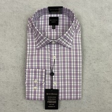 Hickey Freeman Mens Dress Shirt 16.5 32/33 Purple Plaid Modern Fit Stretch Pima