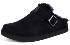 Fur Lined Clogs for Women Men Suede Winter Slippers Arch 11 Women/10 Men Black