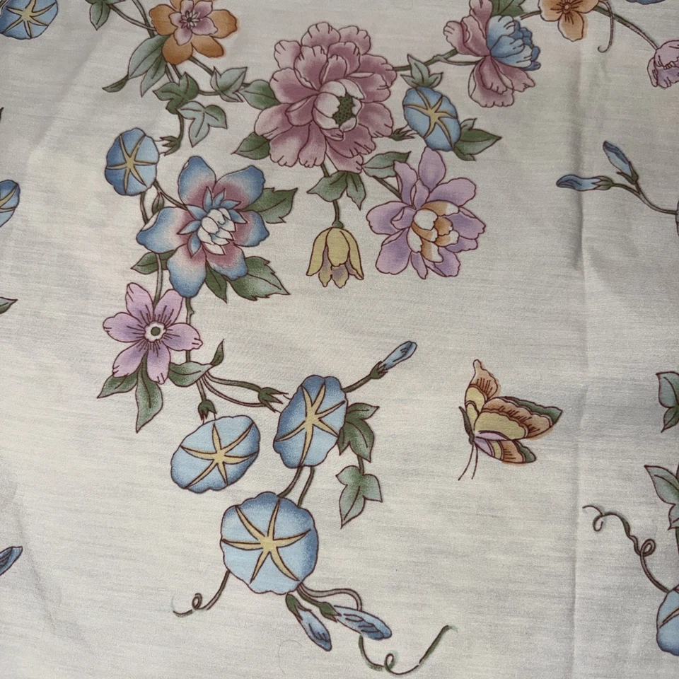 复古 JC Penney 花卉全平大号床套粉色蓝色蝴蝶花 — 第 2/4 张图片