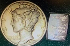Rare Old 1944 US Mercury Coin  Collection Dime &  99.9% Silver VALCAMBI Bar lot
