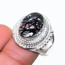 Rutilated Quartz Gemstone Handmade 925 Sterling Silver Jewelry Ring Size 8 US 