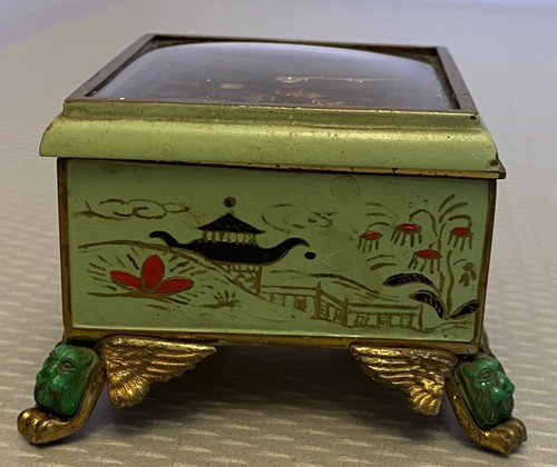 Antique Art Deco Miniature Clock Green Jeweled Handpainted Enamel Japonaise RUNS - Picture 16 of 24