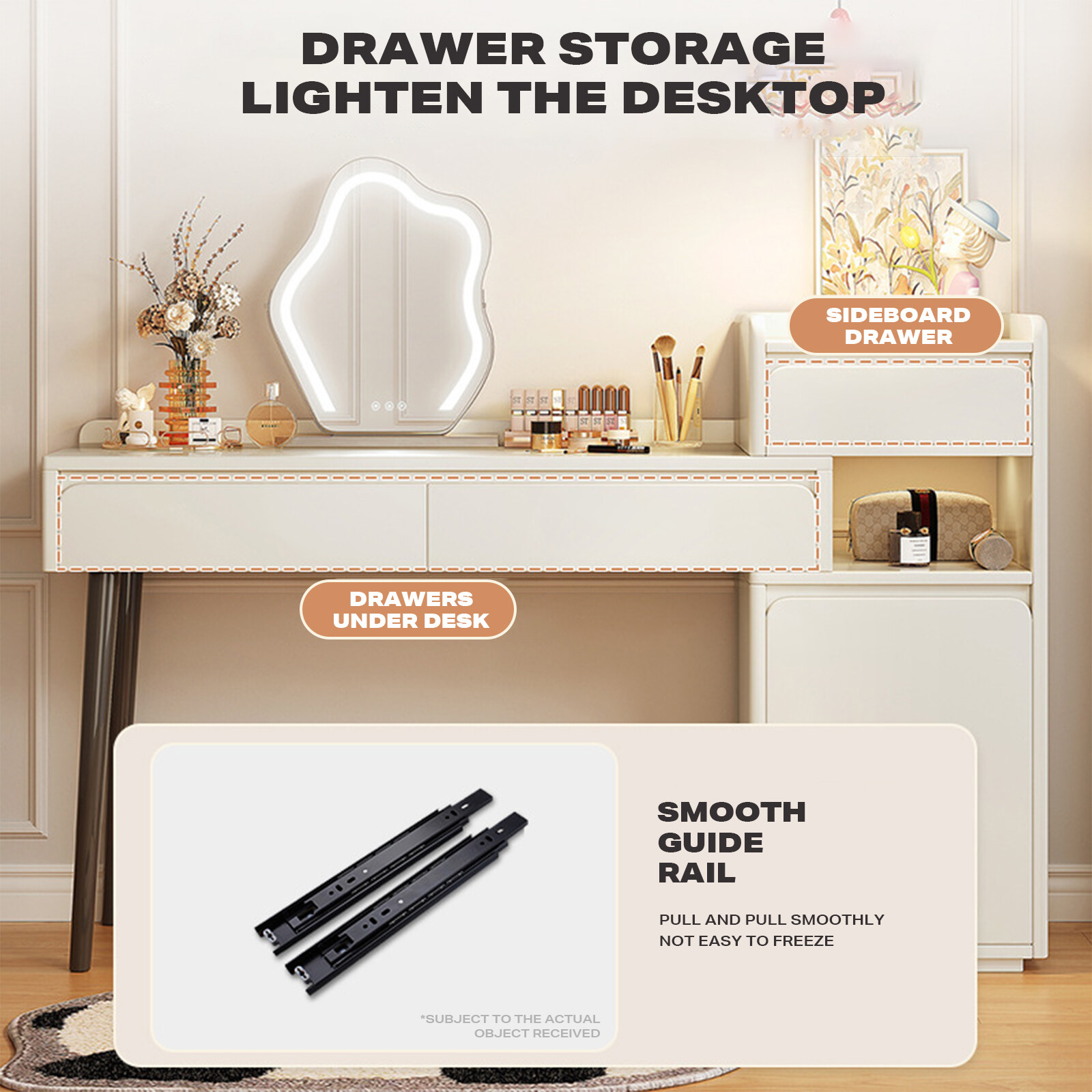 Dressing &Chair Table Stool Mirror Jewellery Makeup Storage