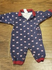 Vintage Hartstrings Baby 12 Months American Flag Romper Jumper USA made