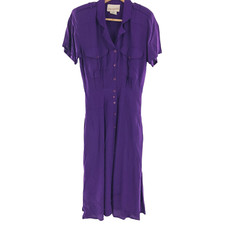 Vintage Alain Toussaint Maxi Purple Shirt Dress Sz 4 Shoulder Pads Button down