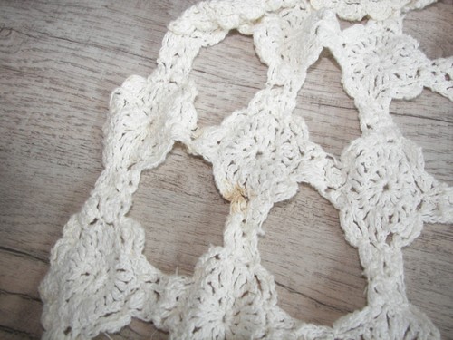 Antique Hand Crochet Bed Coverlet Spread Blanket 96 X 87 Ivory W/Cross - Picture 4 of 8