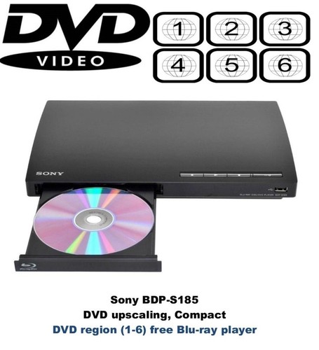 Sony BDP-S185 DVD 1-6 Multi Region Free Xvid Slim Compact Blu-Ray Player M+rr