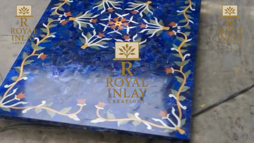 Lapis Lazuli Inlay Tabletop – Rectangular Floral Gemstone Dining Accent - Video 1 of 1