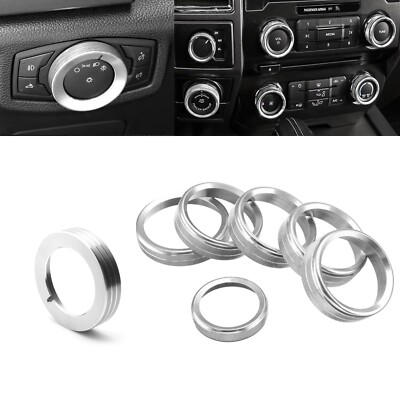 Silver Radio Volume Headlight Switch Button Ring Trim For Ford F150 XLT 2016-20