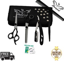Sharpend Black  Silver Hairdressing Scissors Barber Cutting Thinning 6" Pro US