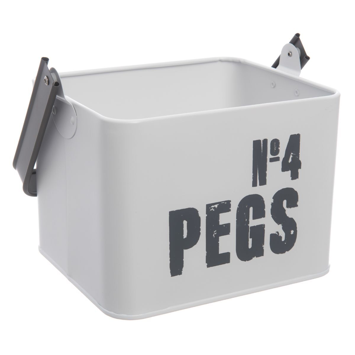 LIVIVO Metal Storage Box For Laundry Pegs - Waterproof Tin Box With Handle (Grey/White)