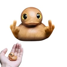 Handmade Wooden Middle Finger Duck Figurine, Funny Mini Duck Statue for Home,...