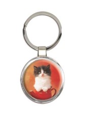 Cat : Gift Round Keychain Cute Animal Kitten Funny Friend Birthday