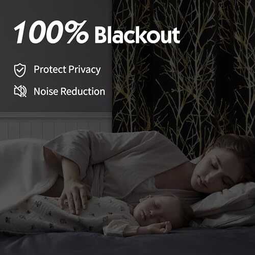 100% Blackout Curtains for Bedroom, Gold 50"W x 84"L (Pack of 2) Gold on Black - Picture 4 of 6