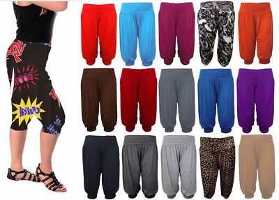 New Ladies Women Plain 3/4 Hareem Crop Ali Baba Trouser Pant Leggings Plus Size