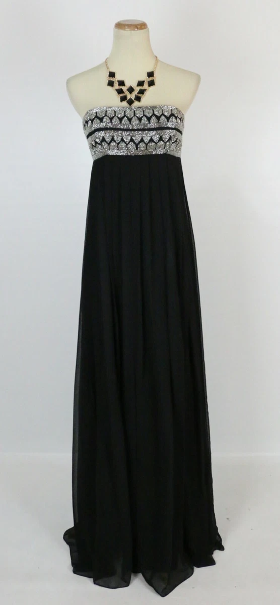 NEW $360 Black Silver Prom Formal Long Size 6 Strapless NWT | eBay