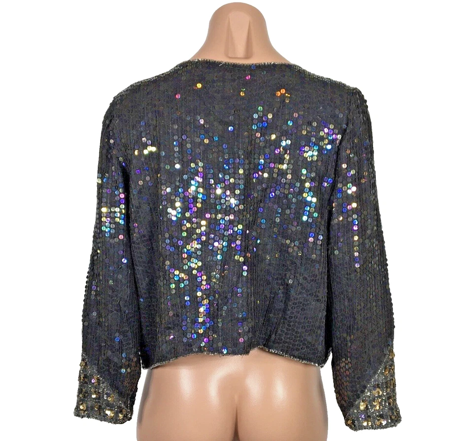 Винтажный 80-х радужная куртка Caridgan Flapper Gatsby блестки новый с Ярлыками новый 100% шелк Sz S - Изображение 2 из 4