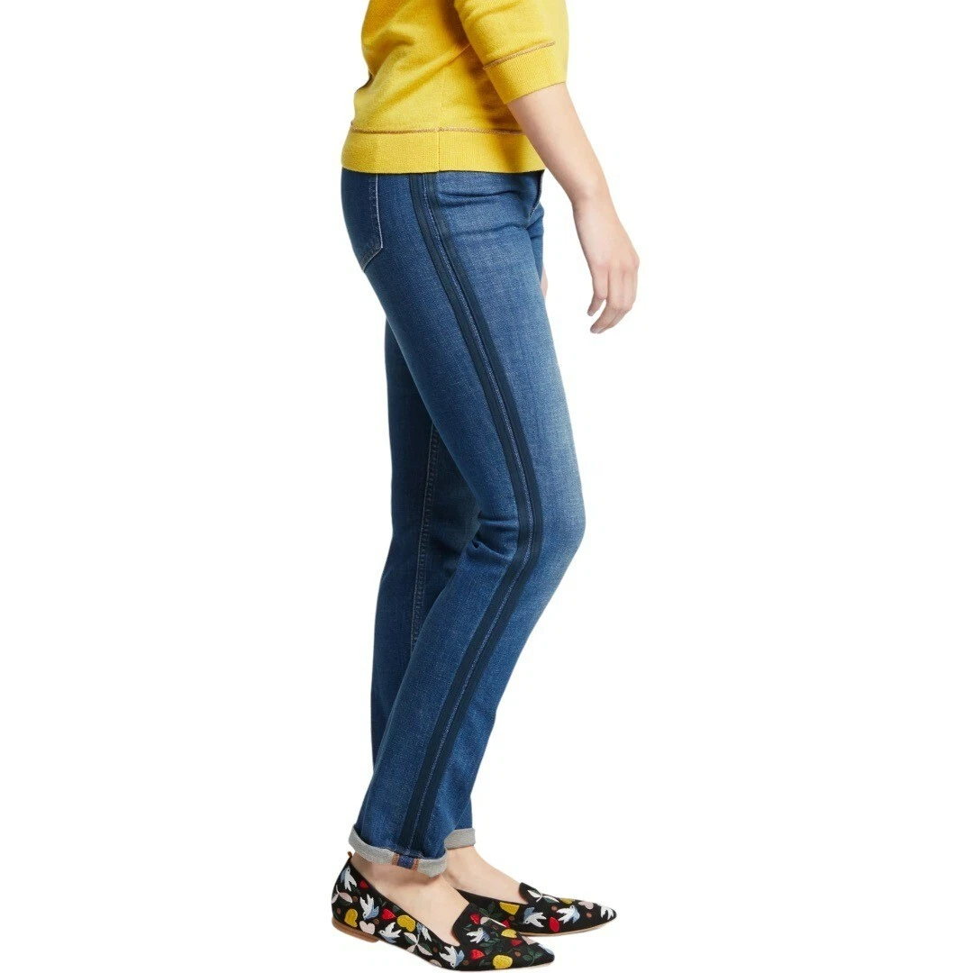 Boden Cavendish Girlfriend Jeans In Vintage Blue Size 8 Petite Side Stripe