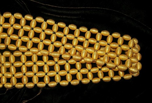Vtg Rare Mimi Di N Gold-plated Barrel Bead Cinch Belt Bamboo Buckle 34" x 2" LxW - Picture 3 of 12