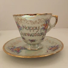 Norleans Happy Anniversary Tea Cup and Saucer Plate