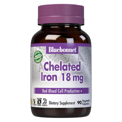 Bluebonnet Chelated Iron 18 Mg 90 Vegetable Capsules, Red Blood Cell Production